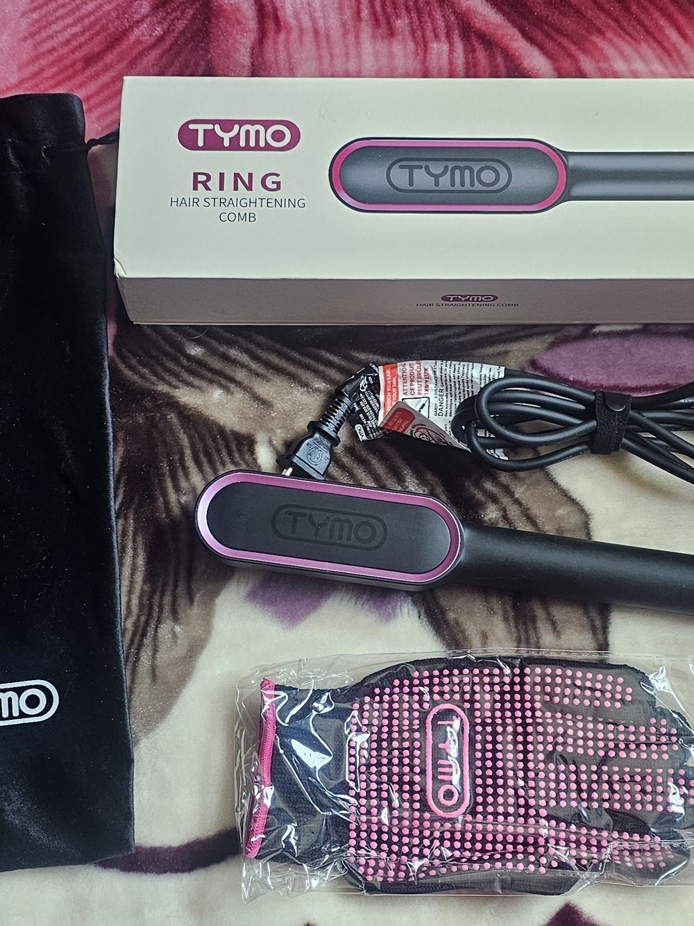 Pink & Black TYMO Ring Hair Straightening Comb